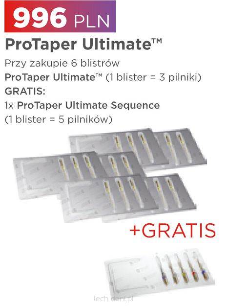 ProTaper Ultimate / 6 x 3 szt. (dowolne rodzaje/rozmiary) + GRATIS: 1 x Protaper Ultimate Sequence (5 szt.)