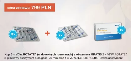 VDW.Rotate 3 x 6 szt. (dowolny rozmiar) + GRATIS: 2 x VDW.Rotate Ass./25mm (3 szt.) + 1 x Gutaperka VDW.Rotate Ass. (60 szt.)
