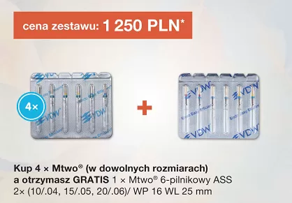 Mtwo 4 x 6 szt. (dowolny rozmiar) + GRATIS: 1 x Mtwo 6 szt. Ass. (2x10/.4, 2x15/.05, 2x20/.06) WP 16mm, WL 25mm