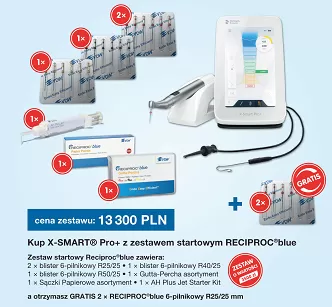 Mikrosilnik endodontyczny X-Smart Pro+ (wersja z endometrem) + Reciproc blue Zestaw startowy + GRATIS: 2 x Reciproc Blue R25/25mm (6 szt.)