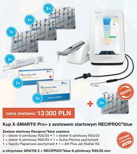 Mikrosilnik endodontyczny X-Smart Pro+ (wersja z endometrem) + Reciproc blue Zestaw startowy + GRATIS: 2 x Reciproc Blue R25/25mm (6 szt.)