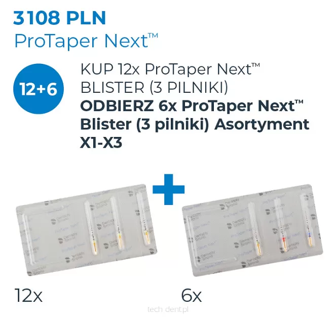 ProTaper Next / 12 x 3 szt. (dowolne rozmiary) + 6 x Protaper Next (3 szt.) Asortyment