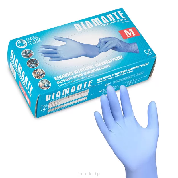 Rękawiczki nitrylowe bezpudrowe DIAMANTE / 100 szt. (M, L, XL)