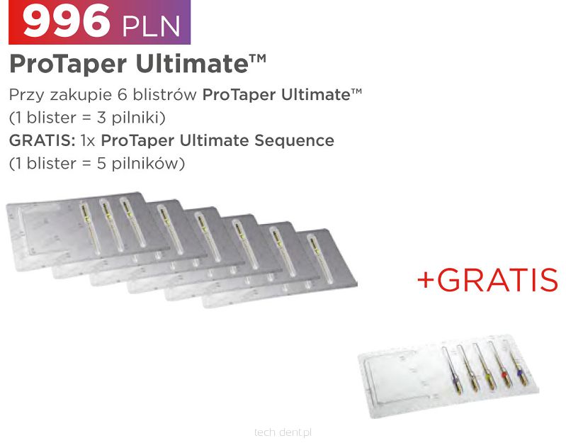 ProTaper Ultimate / 6 x 3 szt. (dowolne rodzaje/rozmiary) + GRATIS: 1 x Protaper Ultimate Sequence (5 szt.)