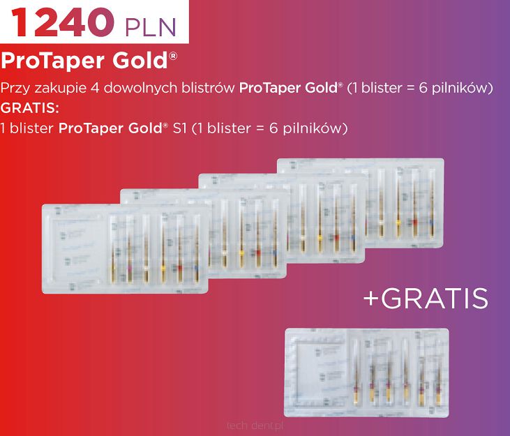 ProTaper Gold / 4 x 6 szt. (dowolne rozmiary) + GRATIS: 1 x ProTaper Gold 6 szt. (Ass.)