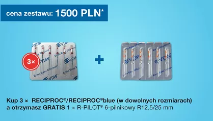Reciproc Blue 3 x 6 szt. (dowolny rozmiar) + GRATIS: 1 x Pilniki R-Pilot 012/25mm (6 szt.)
