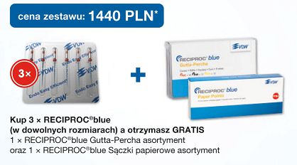 Reciproc Blue 3 x 6 szt. (dowolny rozmiar) + GRATIS: 1 x Reciproc Blue Gutaperka (Ass.) + 1 x Reciproc Blue Sączki papierowe (Ass.)